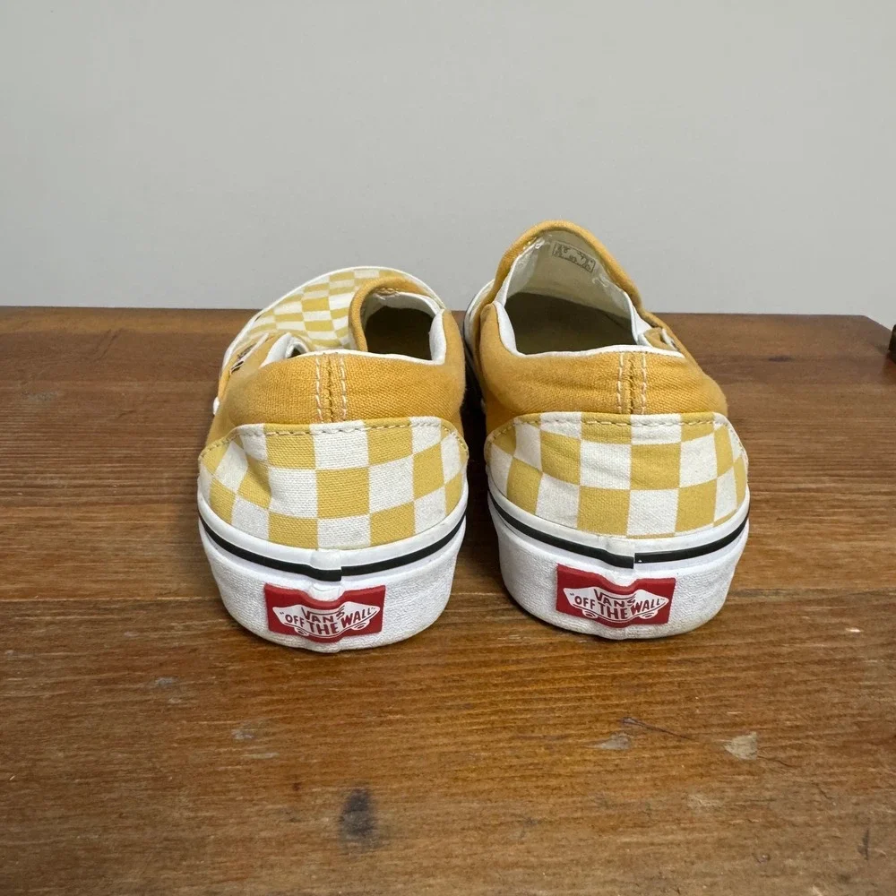 Vans Classic Slip-On Checkerboard Ochre Yellow White Sneakers‎ Mens 6 Womens 7.5